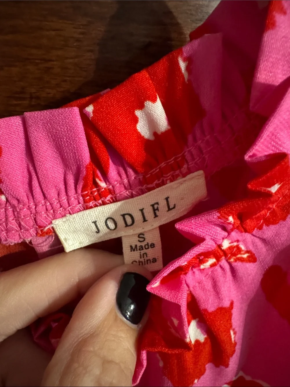 JODIFL Pink Dress with Red Floral Print - Picture 2 of 5